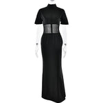 Wear See through Voile Half Turtleneck Dress Sexy Slim Fit Short Sleeved Mop Dress