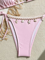 Shell Decoration Ribbed Bikini Women Swimwear Female Swimsuit Two-pieces Bikini Set Halter Strappy Bather Bathing Suit Swim Lady