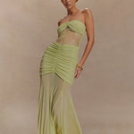 Summer Sleeveless Tube Top Dress Sexy Pleated Hollow Out Cutout Slim Dress for Women