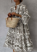 Dress Casual Printed 3/4 Sleeves Shirt Dress for Women
