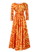 Women Clothing Spring Elegant Graceful Printed Lace up Large Dress