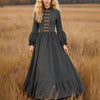 Autumn Winter Women Solid Color High Waist Big Swing Maxi Dress