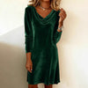 Pleuche Dress Women Autumn Winter Elegant Swing Collar Slim Fit Elegant Velvet Midi Dress