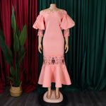 D368 cross-border women's fashion temperament lace off-the-shoulder fishtail party sexy party dress foreign trade dress