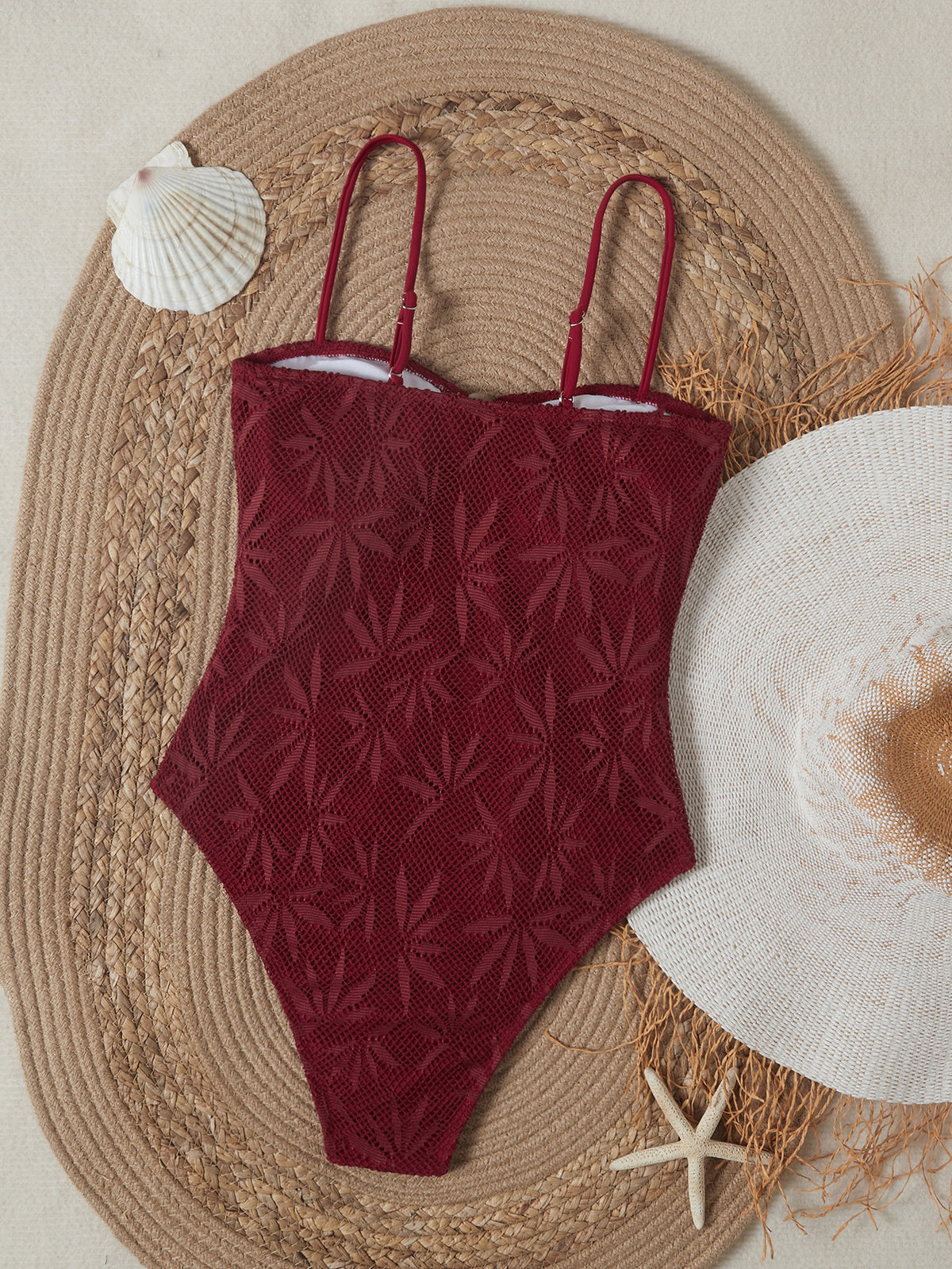 Leaves Printed Mesh Hollow Out Women Swimwear One Piece Swimsuit Female Monokini High Leg Cut Bather Slim Bathing Suit Swim Lady