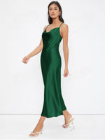 Women Clothing Spring Summer Satin Sling Deep V Plunge neck Slim Solid Color Dress