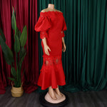 D368 cross-border women's fashion temperament lace off-the-shoulder fishtail party sexy party dress foreign trade dress