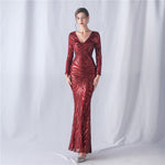 Positioning Floral Cutting Craft Magic Color Sequin Annual Meeting Wedding Long Sleeve Evening Dress