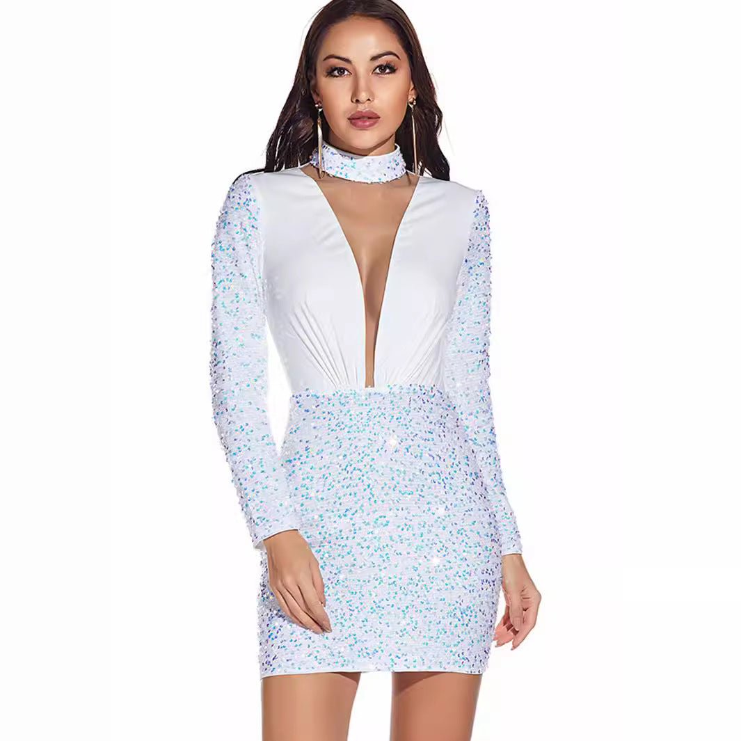 Sexy Retro Long Sleeve Sequ Dress Women Clothing Dress