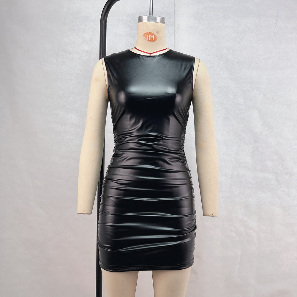 Women Faux Leather Sexy Slim Hip Dress Nightclub