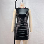 Women Faux Leather Sexy Slim Hip Dress Nightclub