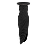Sexy off the Shoulder Side Slit Draping Effect Pleated Slim Fit Dinner Birthday Party Dress