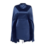 Niche Irregular Asymmetric Turtleneck Long Sleeve Waist Trimming Short Dress Women Spring Summer