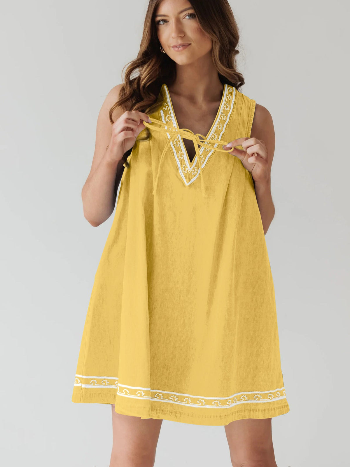 Summer Street Hipster V neck Sleeveless Embroidered Vest Denim Dress