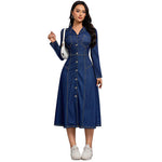 Women Clothing Denim Waist Slimming Thin High Class Elegant Anti Aging Long Sleeves Dress
