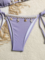 Shell Decoration Ribbed Bikini Women Swimwear Female Swimsuit Two-pieces Bikini Set Halter Strappy Bather Bathing Suit Swim Lady