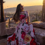 Spring Rose 3D Printing Large Swing Bead Stitching Short Sleeve Dress