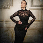 Women Clothing Summer Sexy Lace Stitching Slim Long Sleeve Dress