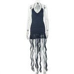 Elegant Women Clothing Sexy Waist Trimming Halter Hip Dress V neck Solid Color Short Dress