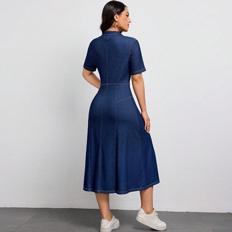 Women Clothing Denim Waist Tight Spring Summer Thin High Class Elegant Youthful Looking Dress
