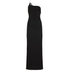 Sexy Lace up Big Back Exposure Dress Design Solid Color One Shoulder Slim Fit Maxi Dress