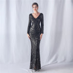 Positioning Floral Cutting Craft Magic Color Sequin Annual Meeting Wedding Long Sleeve Evening Dress