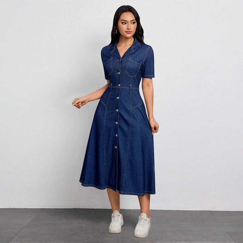 Women Clothing Denim Waist Tight Spring Summer Thin High Class Elegant Youthful Looking Dress