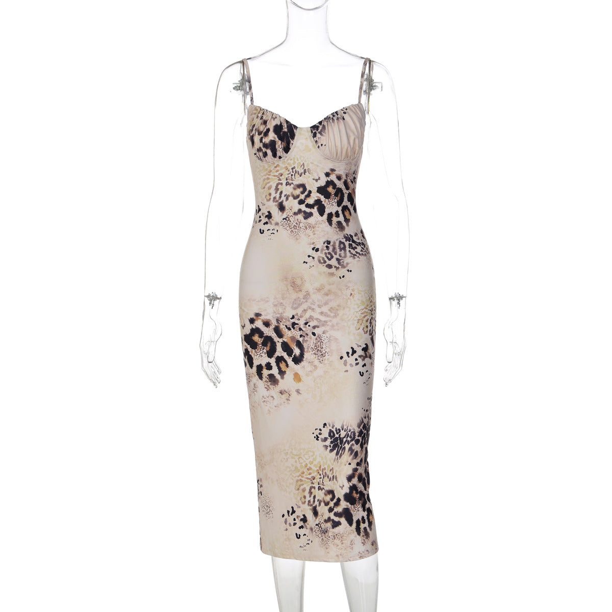 Women Clothing Summer Leopard Print Printed Lace up Backless Sexy Sling Sheath Dress