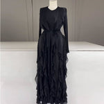 Ruffled Pleated Dress Elegant Women Ribbon Dress