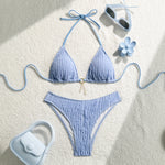 Wrinkled Halter Bikini Women Swimwear Female Swimsuit Two-pieces Bikini Set Brazilian Bather High Cut Bathing Suit Swim Lady