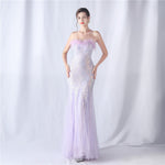 Ostrich Feather Positioning Floral Cutting Wedding Annual Meeting Tube Top Sequin Gauze Evening Dress