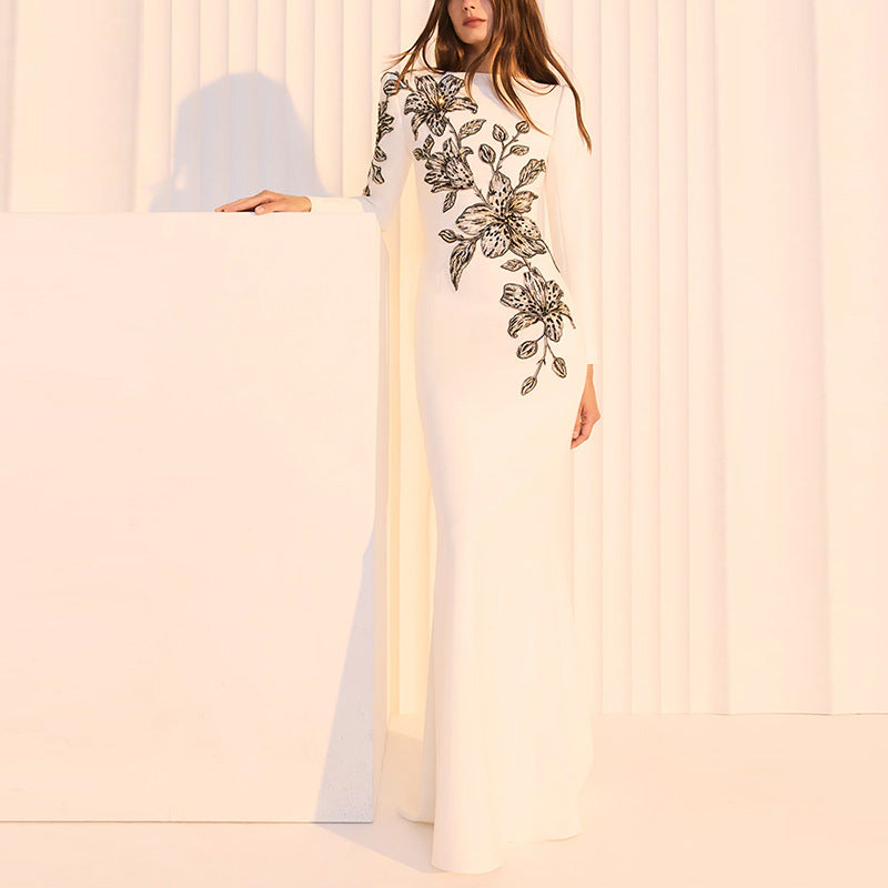 Formal Dress Heavy Industry Embroidered Beads Diamond Embedded Maxi Dress