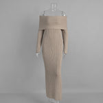 Knitted off Shoulder Long Sleeved Dress Autumn Winter off Shoulder Hip Knitwear Dress Women