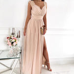 Women Clothing Sleeveless Backless Solid Color Wide Hem Split Women Clothing Dress