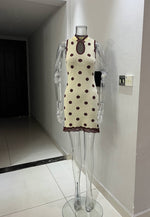 Summer Mid Polka Dot Contrast Color Lace Stitching Dress Stand Collar Sleeveless Sexy Casual Shaped Short Dress Women