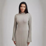 Autumn Winter Knitted Dress Casual Waist Tight round Neck Large Pit High Collar Slimming Knitted Maxi Dress for Women