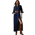 Women Clothing Long Sleeve Breasted Maxi Dress（Without Belt）