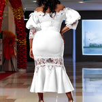D368 cross-border women's fashion temperament lace off-the-shoulder fishtail party sexy party dress foreign trade dress