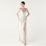 Sequined Evening Dress Sexy V neck Spaghetti Strap Cross Strap Fishtail Dress Red Carpet Cocktail