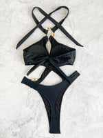 Sexy Tummy Cut Out Halter Women Thong Swimwear One Piece Swimsuit Female High Cut Monokini Rings Bathing Suit Swim Beach Wear