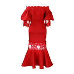 D368 cross-border women's fashion temperament lace off-the-shoulder fishtail party sexy party dress foreign trade dress