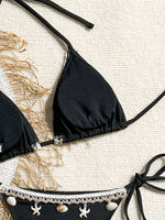 Shell Decoration Ribbed Bikini Women Swimwear Female Swimsuit Two-pieces Bikini Set Halter Strappy Bather Bathing Suit Swim Lady