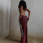 Fall Women Clothing Printed Sexy Backless Spaghetti Straps Sheath Split Dress
