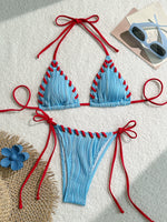 2025 Halter Wrinkled Weave Bikini Women Swimwear Female Swimsuit Two Pieces Bikini Set Brazilian Bathing Suit Swim Beach Wear