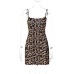 Women Clothing Summer Leopard Print Sexy Backless Lace up Waist Trimming Spaghetti Straps Dress for Women