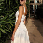 Women Clothing Pleated High Waist Cami Dress off Neck Sleeveless Sexy Dress