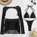 4PCS with Mesh Skirt Long Sleeve Micro Bikini Female Swimsuit Women Swimwear Four-pieces Bikini Set Bathing Suit Swim Beachwear