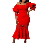 D368 cross-border women's fashion temperament lace off-the-shoulder fishtail party sexy party dress foreign trade dress