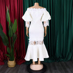 D368 cross-border women's fashion temperament lace off-the-shoulder fishtail party sexy party dress foreign trade dress