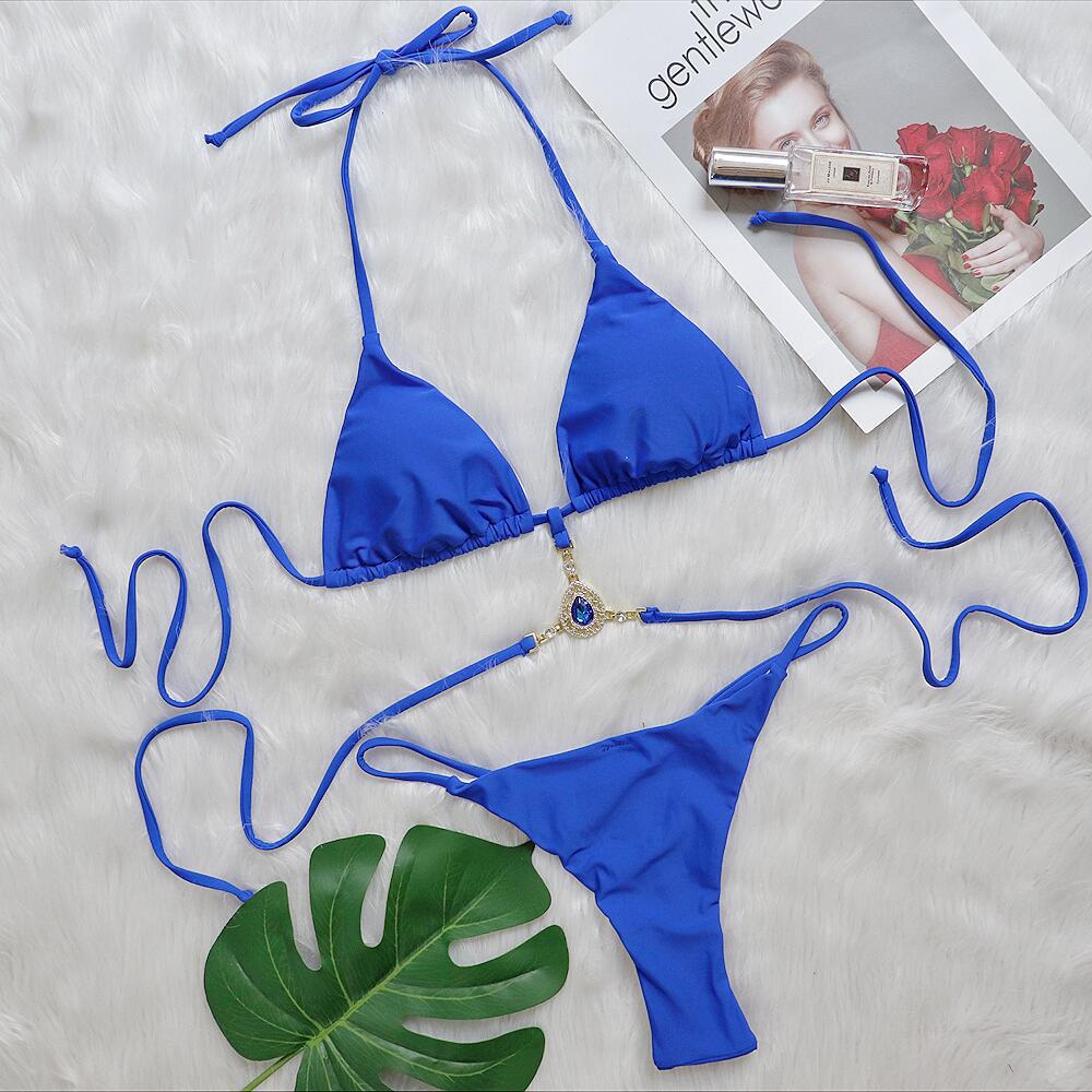 Extreme Mini Micro String Diamond Bikini Women Thong Swimwear Female Swimsuit Two Pieces Bikini Set Halter Bathing Suit Swim